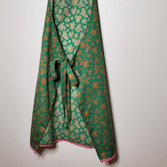 Vintage 70s Green, Pink and Yellow Printed Paisley Cooking Apron - Picture 10 of 16